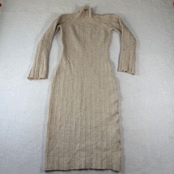 Anine Bing Dresses & Skirts - Anine‎ Bing Beige 100% Wool Ribbed Mock Neck Midi Dress Small A-02-3183-280